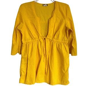 J. Crew Mustard Yellow Eyelet V-Neck Tunic Blouse Cover Up Women's Size M